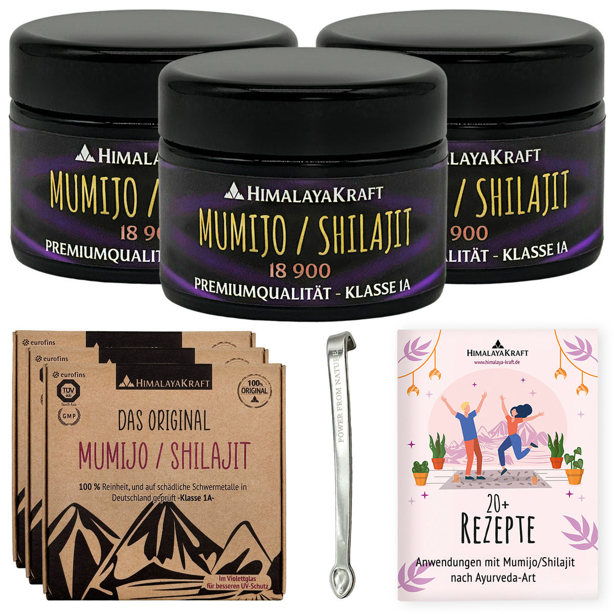 Premium 3er-Set Shilajit inkl. Dosierlöffel, 90 g (300 Portionen)