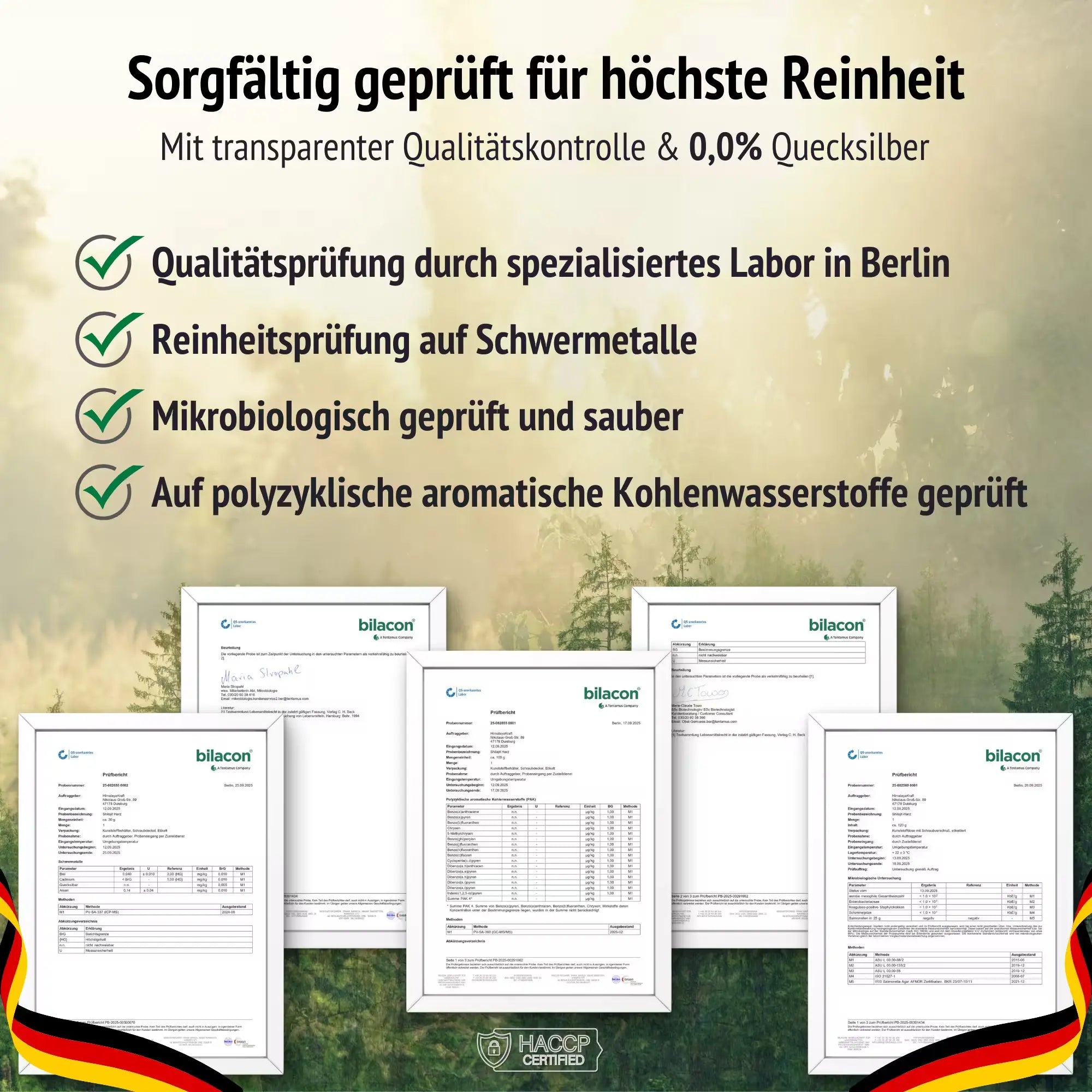 Laborgeprüfte Reinheit von Shilajit Mumijo durch spezialisiertes Labor in Berlin auf Schwermetalle und Rückstände.