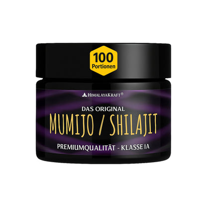 ein 30‑g Shilajit‑Glas vor weißem Hintergrund